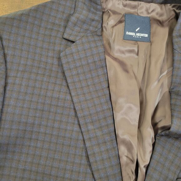 Daniel Hechter Paris 42L Wool Polyester Viscose Navy Blue Plaid Two-Button Front - Picture 4 of 12